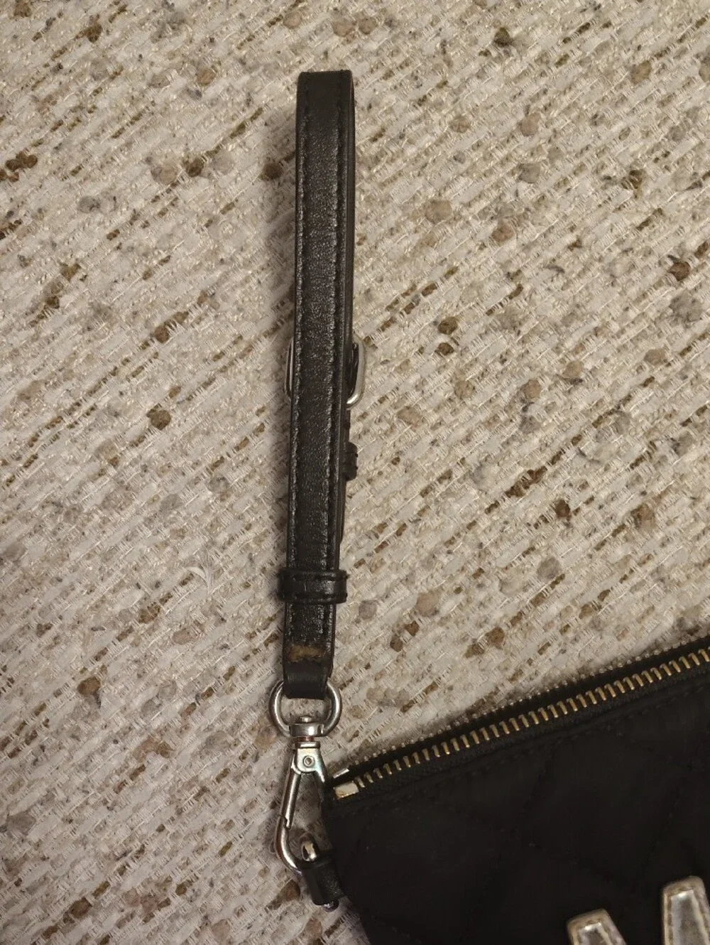Moschino Black Quilted Wristlet with Shiny Silver Logo